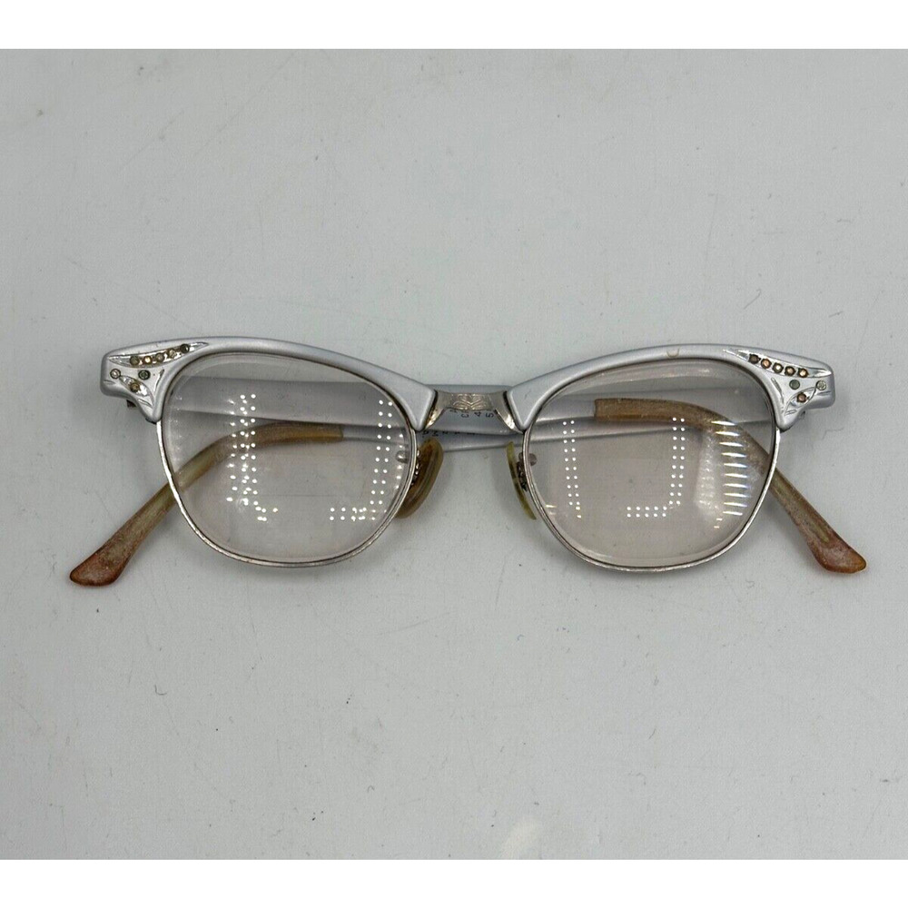Vtg Art Craft Cateye Eyeglasses Aluminum Frames 4 1/4 - 5 1/2 Cat Eye Horn Rim